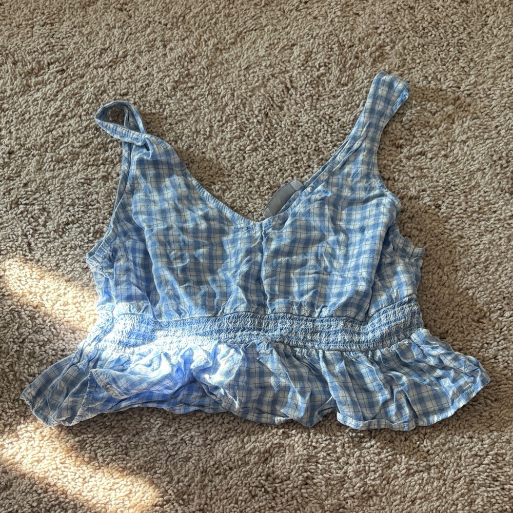 Hollister Light Blue Checkered Top